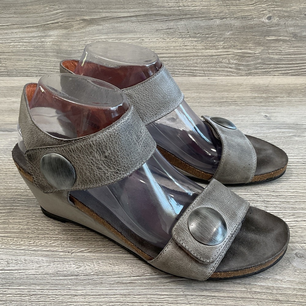 Taos Carousel 3209 Leather Wedge Sandals Ankle Strap Gray Womens Size 40- 9.5 US